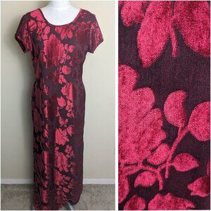 Vintage 90s Caroline Wells size 14 velvet red floral maxi dress y2k witchy boho
